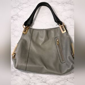 Elegant Gray Leather Handbag